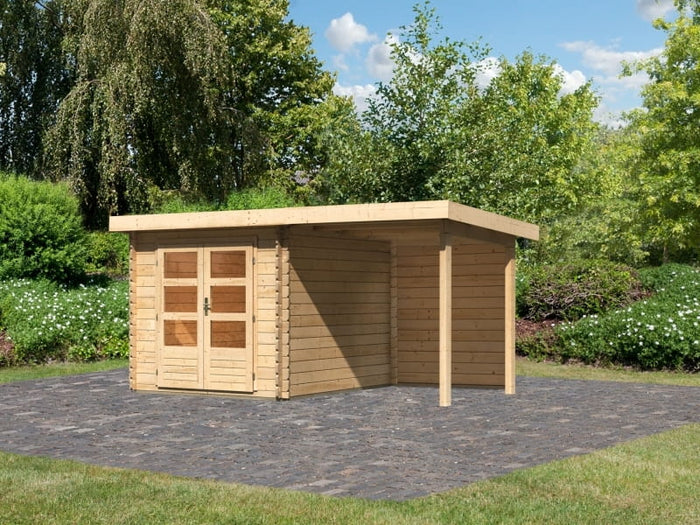 Karibu Gartenhaus Bastrup 4 mit Anbaudach 2 Meter inkl. Rückwand