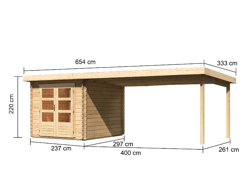 Karibu Gartenhaus Bastrup 4 mit Anbaudach 4 Meter natur