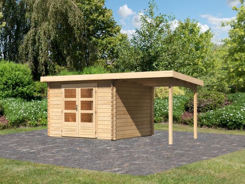 Karibu Gartenhaus Bastrup 5 mit Anbaudach 2 Meter