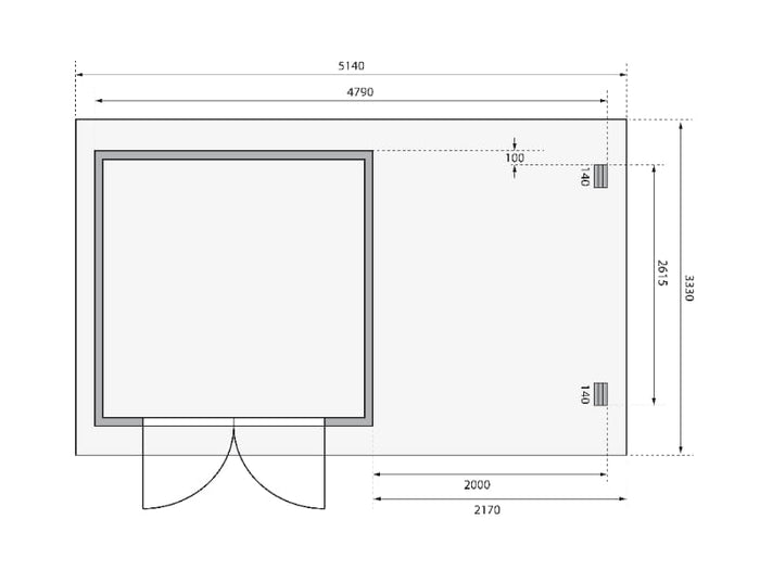 Karibu Gartenhaus Bastrup 5 mit Anbaudach 2 Meter sowie Seiten- und Rückwand natur