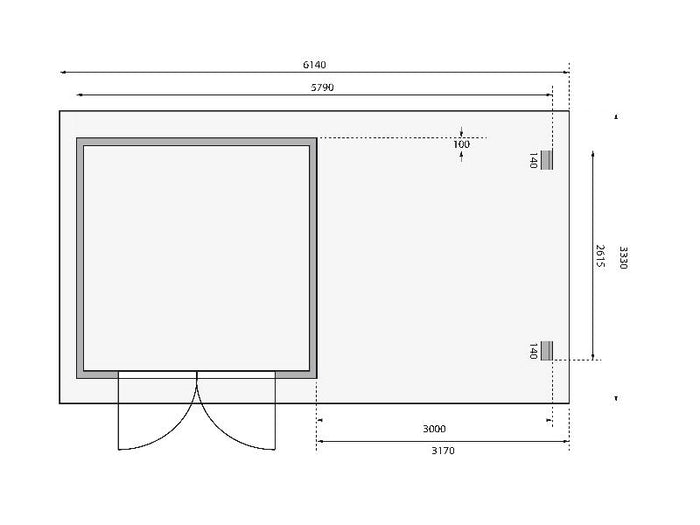 Karibu Gartenhaus Bastrup 5 mit Anbaudach 3 Meter sowie Seiten- und Rückwand