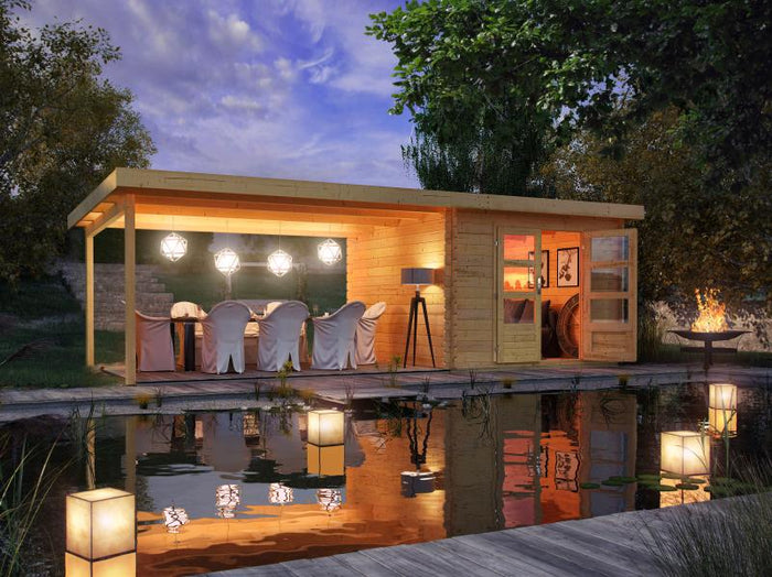 Karibu Gartenhaus Bastrup 5 mit Anbaudach 4 Meter