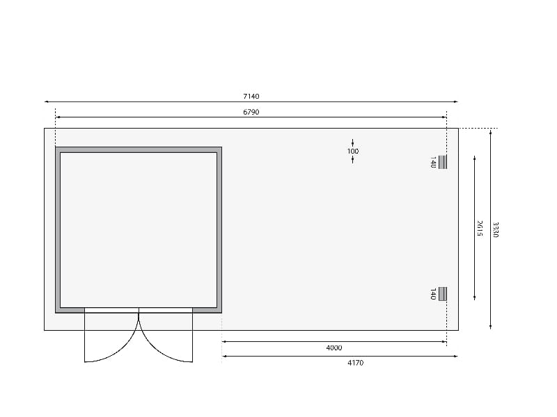 Karibu Gartenhaus Bastrup 5 mit Anbaudach 4 Meter inkl. Rück- und Seitenwand