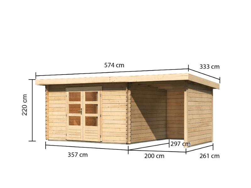 Karibu Gartenhaus Bastrup 7 mit Anbaudach 2 Meter, Rück- und Seitenwand