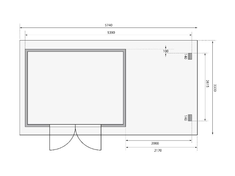 Karibu Gartenhaus Bastrup 7 mit Anbaudach 2 Meter, Rück- und Seitenwand