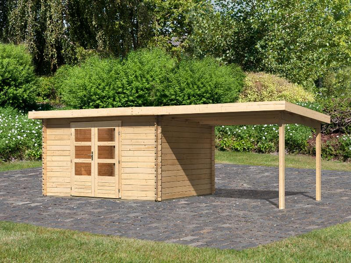 Karibu Gartenhaus Bastrup 7 mit Anbaudach 3 Meter