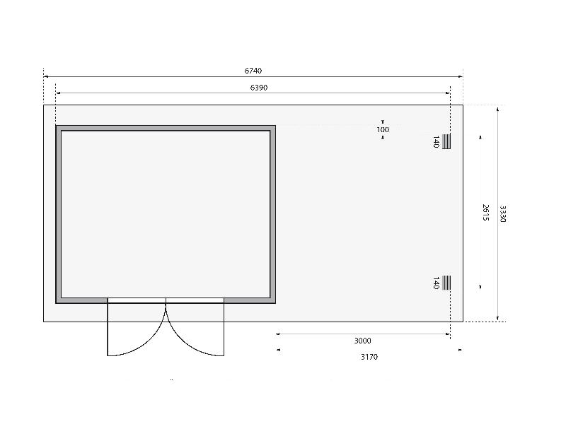 Karibu Gartenhaus Bastrup 7 mit Anbaudach 3 Meter, Rück- und Seitenwand