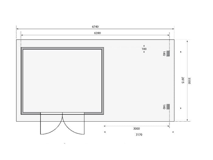 Karibu Gartenhaus Bastrup 7 mit Anbaudach 3 Meter, Rück- und Seitenwand