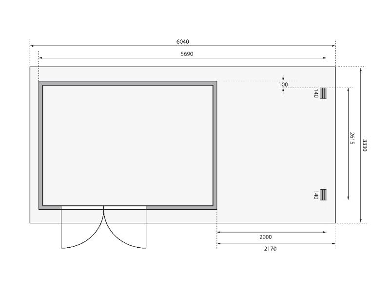 Karibu Gartenhaus Bastrup 8 mit Anbaudach 2 Meter, Rück- und Seitenwand