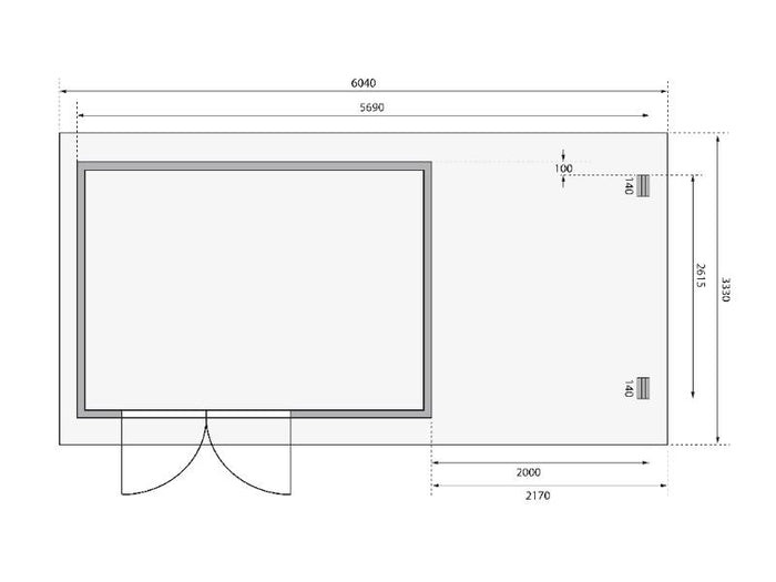 Karibu Gartenhaus Bastrup 8 mit Anbaudach 2 Meter, Rück- und Seitenwand