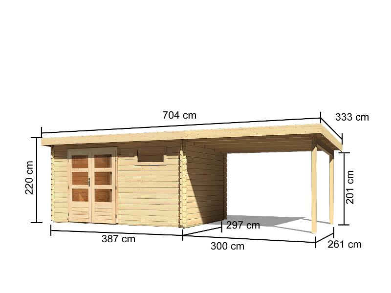 Karibu Gartenhaus Bastrup 8 mit Anbaudach 3 Meter natur