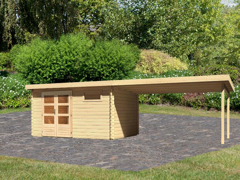 Karibu Gartenhaus Bastrup 8 mit Anbaudach 4 Meter