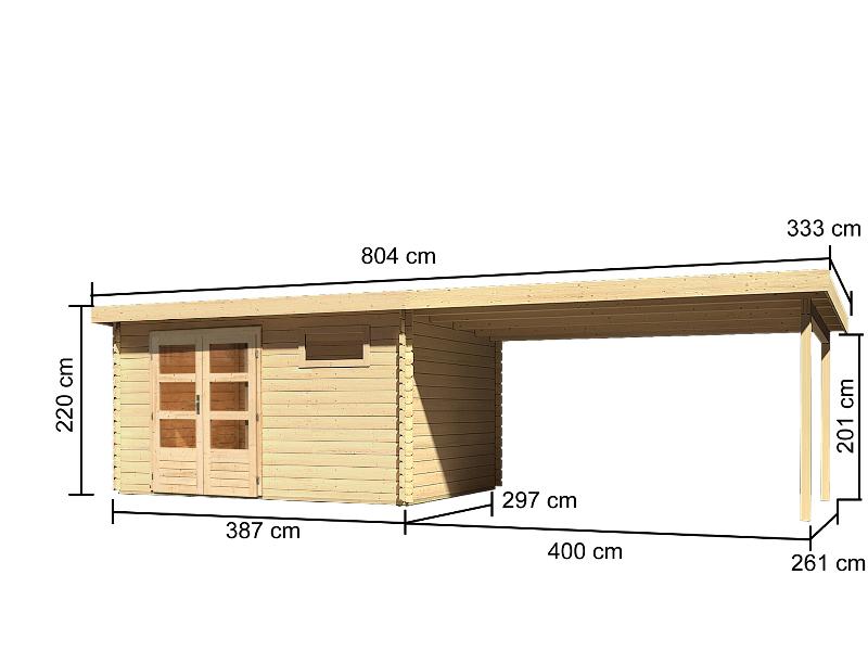 Karibu Gartenhaus Bastrup 8 mit Anbaudach 4 Meter