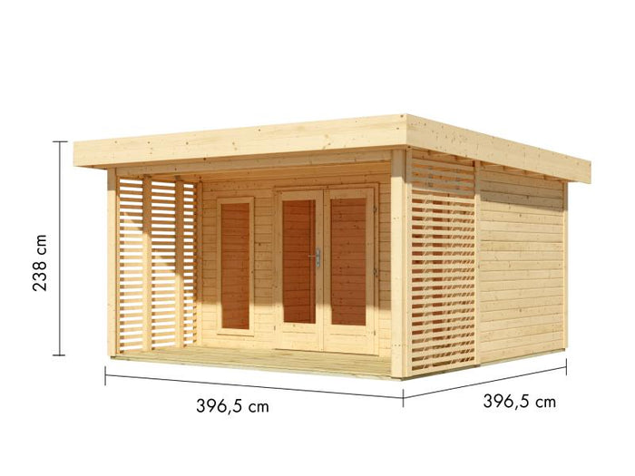Karibu Gartenhaus Chione, natur 38 mm, inkl. überdachter Terrasse