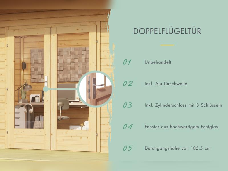 Karibu Gartenhaus Chione, natur 38 mm, inkl. überdachter Terrasse