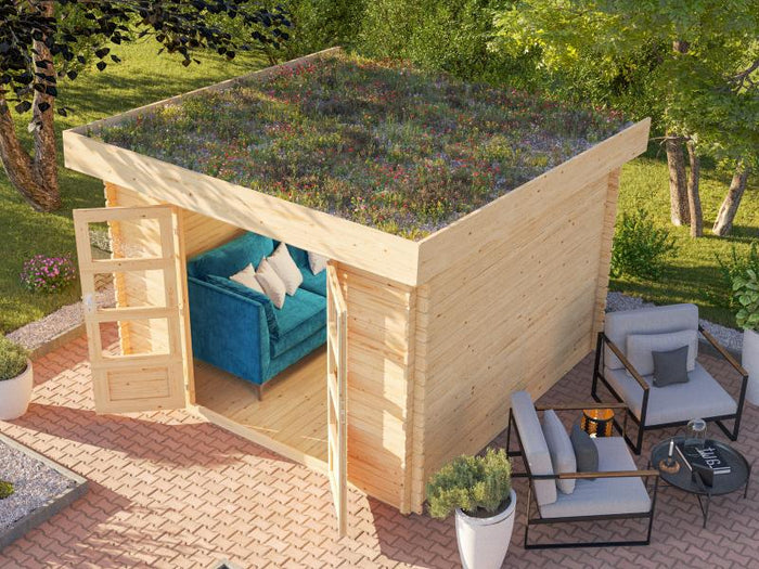 Karibu Gartenhaus Flora 3 natur, inkl. selbstklebende Dachbahn, Vlies und Wurzelschutzfolie (für Dac