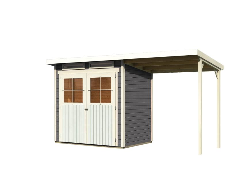 Karibu Gartenhaus Glücksburg 2 in terragrau inkl. Anbaudach