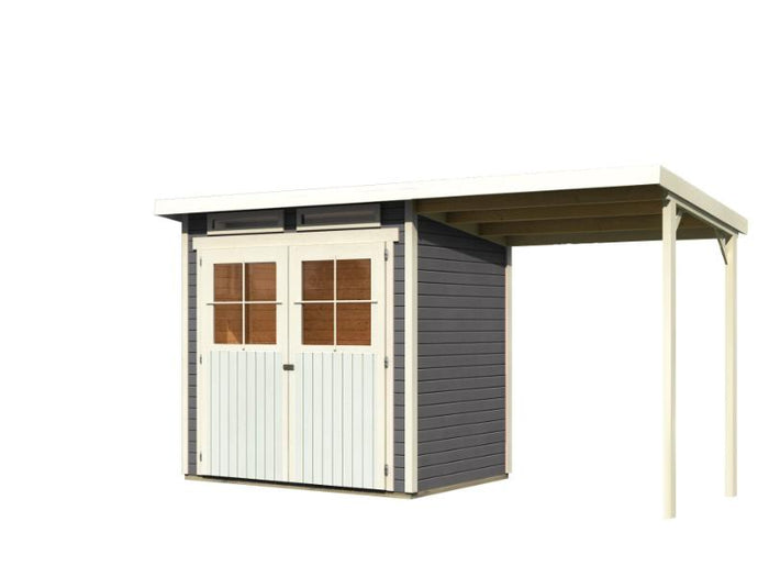 Karibu Gartenhaus Glücksburg 2 in terragrau inkl. Anbaudach