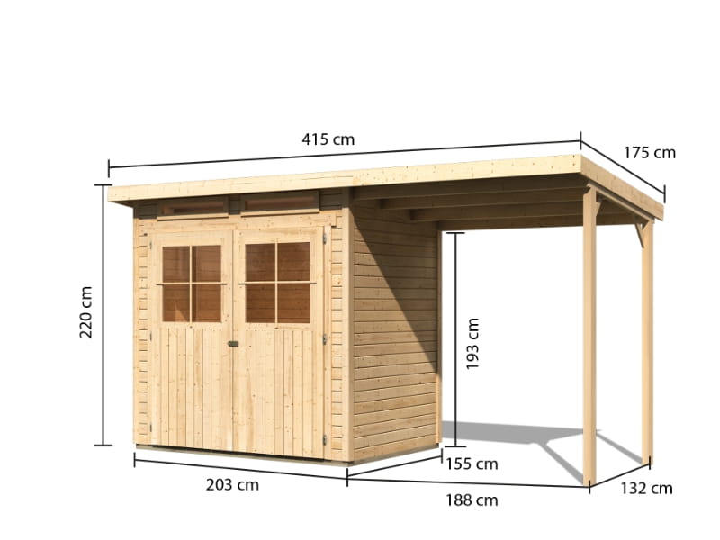Karibu Gartenhaus Glücksburg 2 inkl. Anbaudach