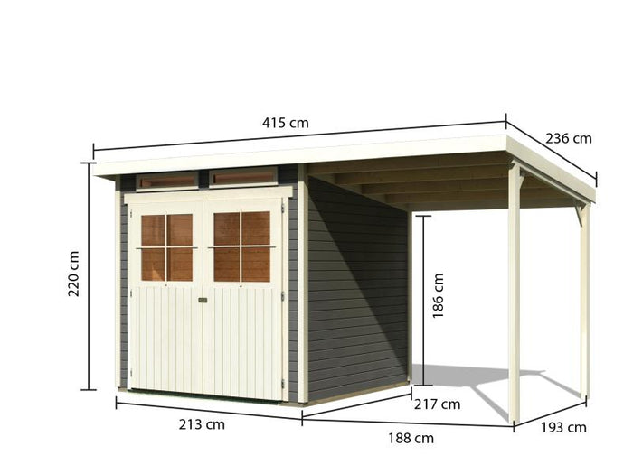 Karibu Gartenhaus Glücksburg 3 terragrau Sparset mit Schleppdach 19 mm