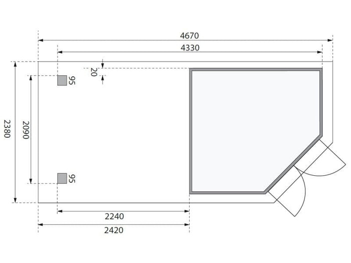 Karibu Gartenhaus Goldendorf 3 terragrau 19 mm mit Anbaudach 2,40 m, Seiten- und Rückwand