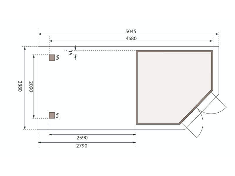 Karibu Gartenhaus Goldendorf 3 terragrau 19 mm mit Anbaudach 2,80 m