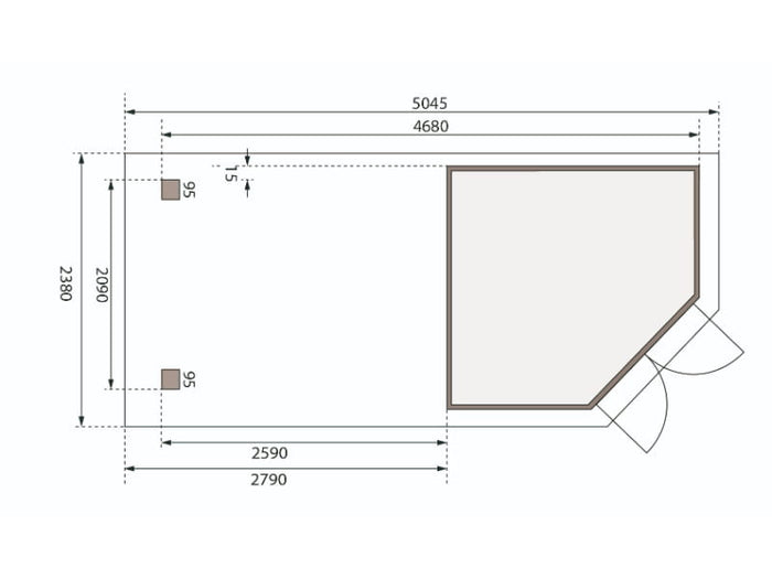 Karibu Gartenhaus Goldendorf 3 terragrau 19 mm mit Anbaudach 2,80 m