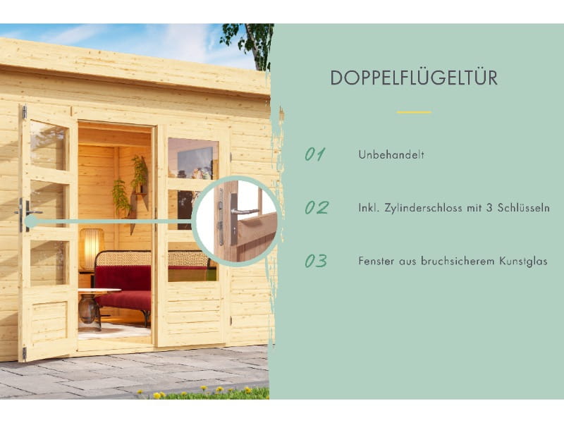 Karibu Gartenhaus Kandern 1 natur 28 mm