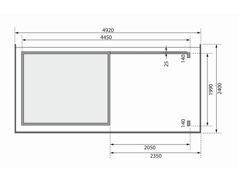 Karibu Gartenhaus Kandern 2 natur mit Anbaudach 2,35 m inkl. Rückwand