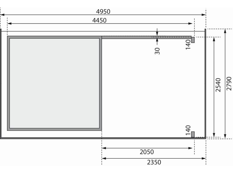Karibu Gartenhaus Kandern 3 natur mit Anbaudach 2,35 m inkl. Rückwand