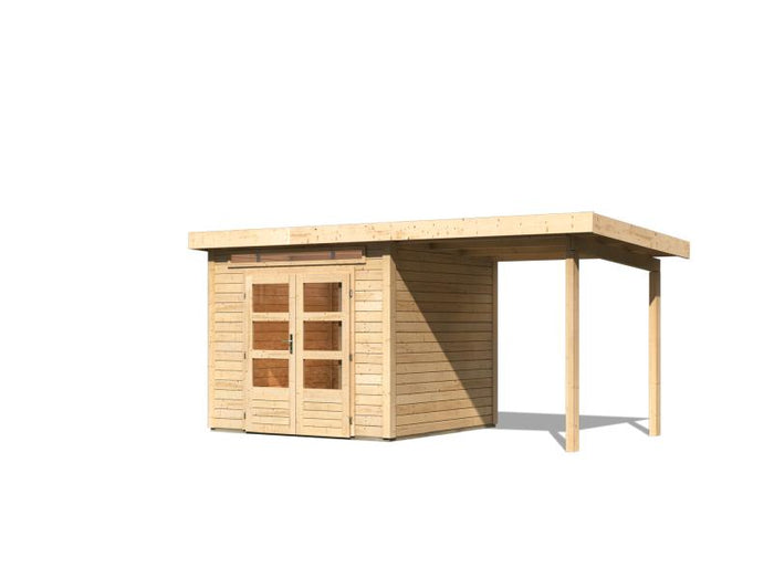 Karibu Gartenhaus Kandern 3 natur mit Anbaudach 2,35 m