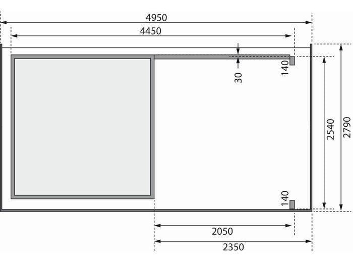 Karibu Gartenhaus Kandern 3 terragrau mit Anbaudach 2,35 m inkl. Rückwand