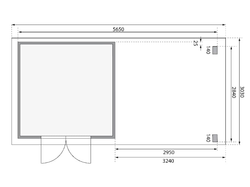 Karibu Gartenhaus Kandern 6 in terragrau mit Anbaudach 3,2 Meter inkl. Rückwand