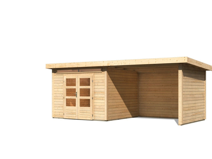 Karibu Gartenhaus Kandern 6 mit Anbaudach 2,95 Meter inklusive Rück-und Seitenwand