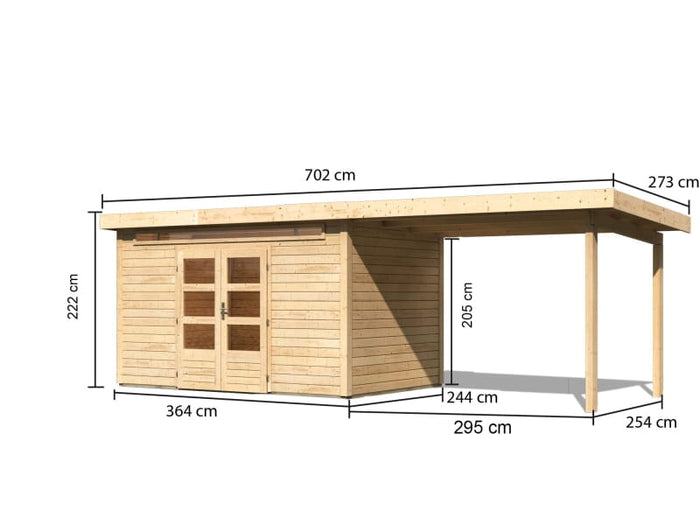 Karibu Gartenhaus Kandern 7 mit  Anbaudach 2,95 Meter