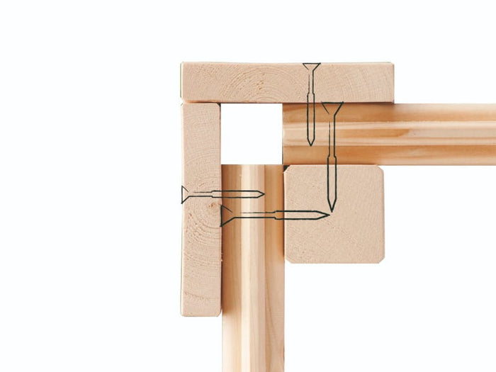 Karibu Gartenhaus Kastorf 6 - natur mit Anbaudach 3,2 m und 28 mm Rückwand