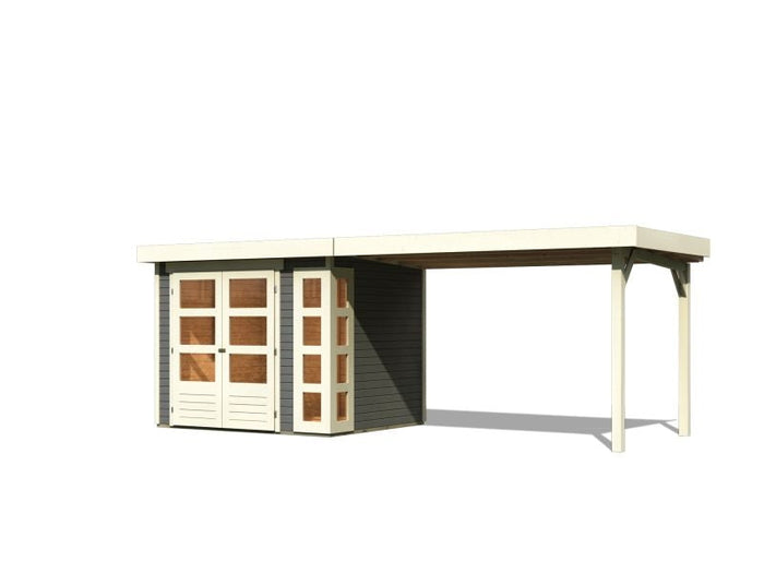 Karibu Gartenhaus Kerko 3 in terragrau mit 2,80 m Anbaudach