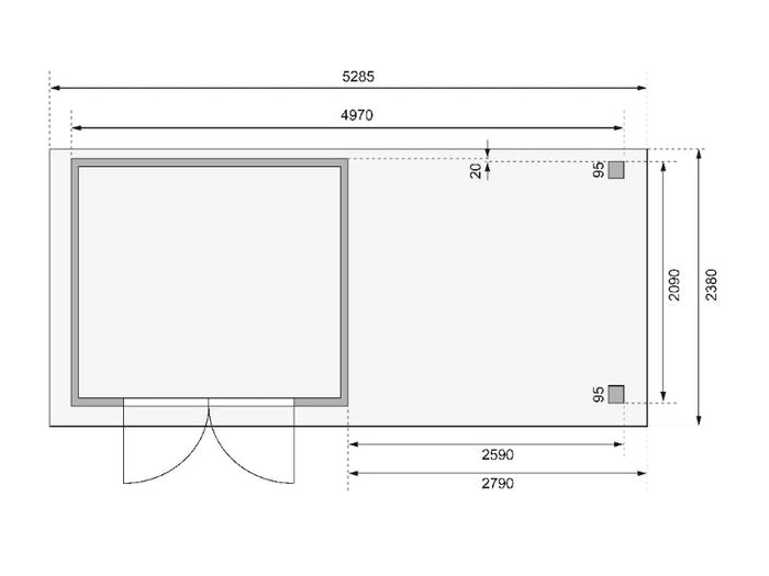 Karibu Gartenhaus Kerko 3 in terragrau mit 2,80 m Anbaudach inklusive Rück-und Seitenwand