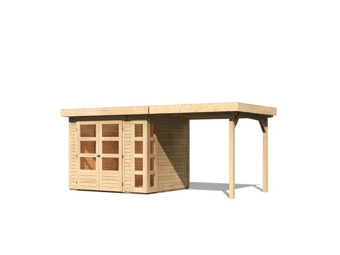 Karibu Gartenhaus Kerko 3 natur mit 2,40 m Anbaudach