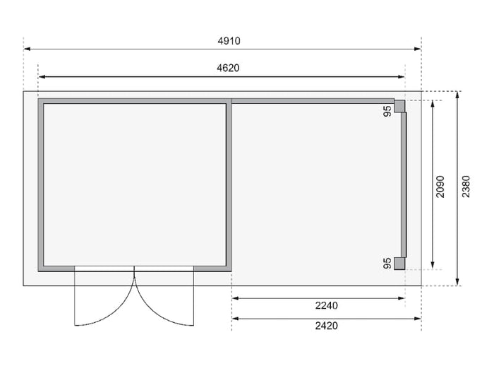 Karibu Gartenhaus Kerko 3 natur mit 2,40 m Anbaudach und Rück-und Seitenwänden