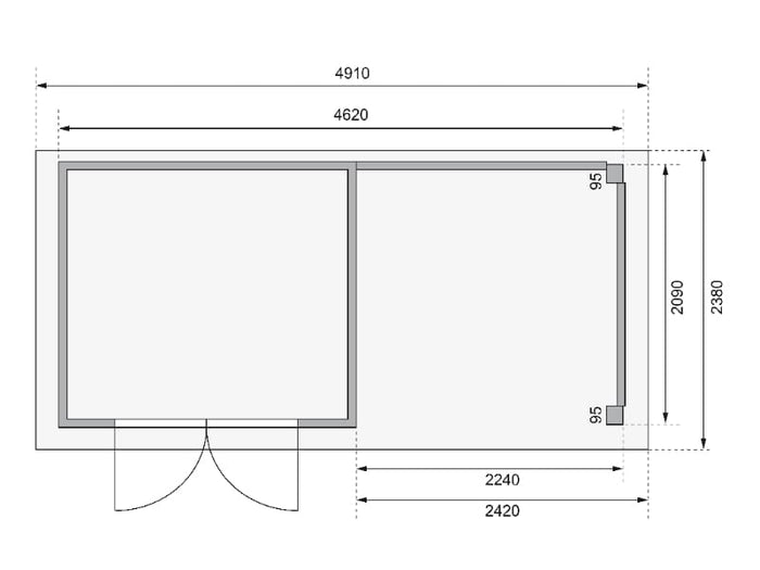 Karibu Gartenhaus Kerko 3 terragrau mit 2,40 m Anbaudach, Rückwand