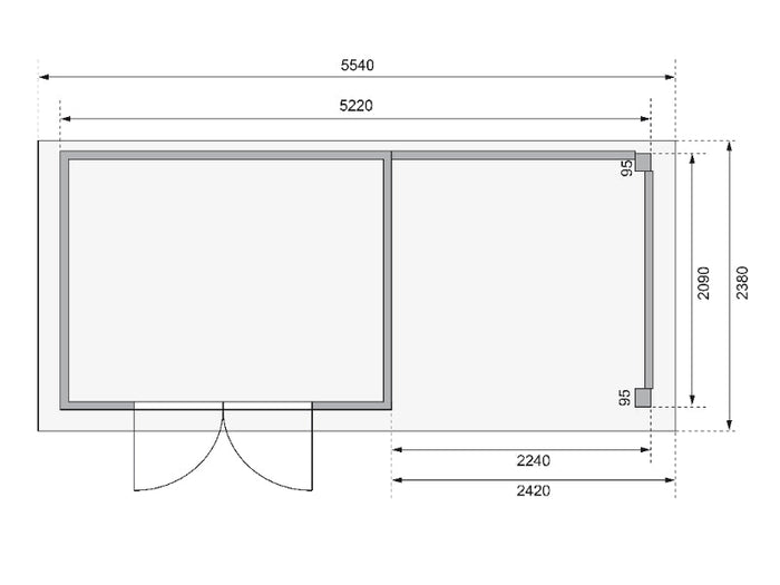 Karibu Gartenhaus Kerko 4 natur mit Anbaudach 2,40 m