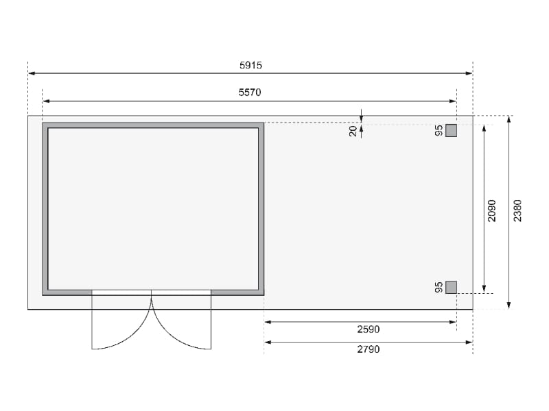 Karibu Gartenhaus Kerko 4 natur mit Anbaudach 2,80 m inkl. Rückwand