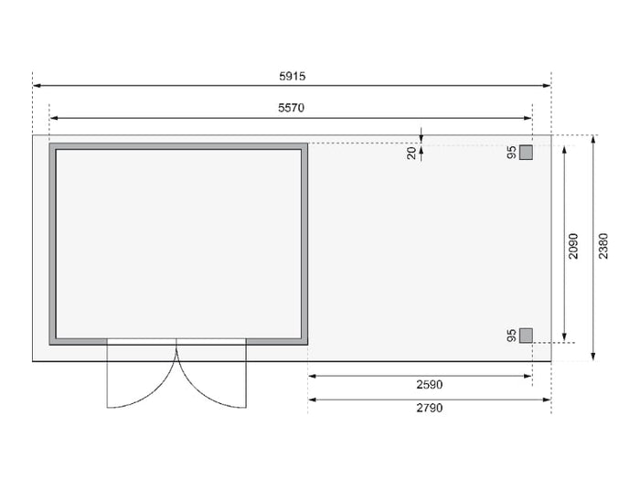Karibu Gartenhaus Kerko 4 natur mit Anbaudach 2,80 m inkl. Rückwand