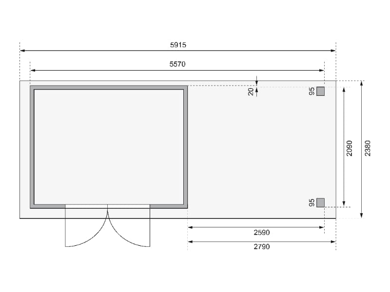 Karibu Gartenhaus Kerko 4 natur mit Anbaudach 2,80 m inklusive Rück-und Seitenwand