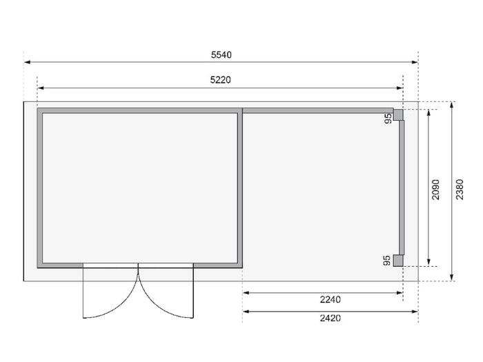 Karibu Gartenhaus Kerko 4 terragrau mit Anbaudach 2,40 m, Rückwand