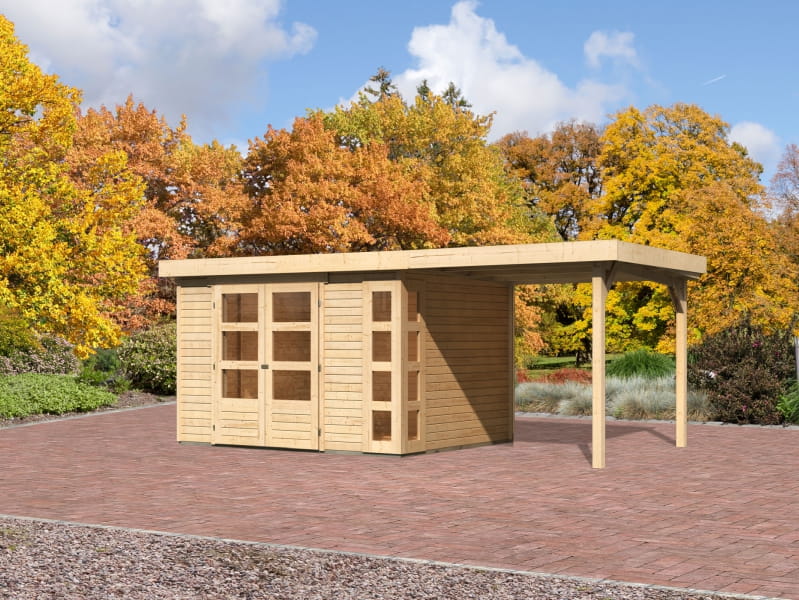 Karibu Gartenhaus Kerko 5 natur mit Anbaudach 2,40 m