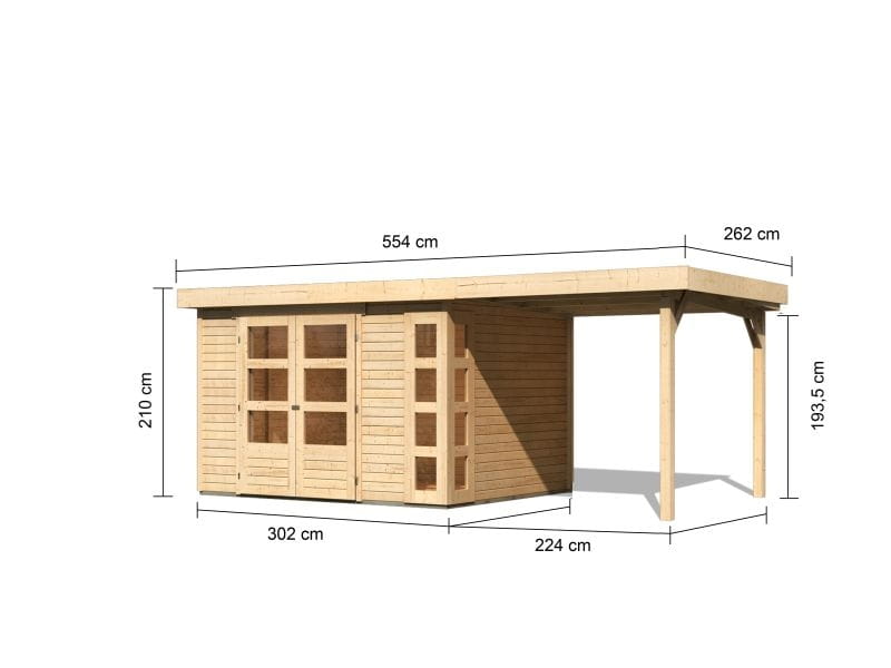Karibu Gartenhaus Kerko 5 natur mit Anbaudach 2,40 m
