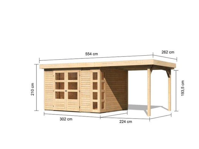 Karibu Gartenhaus Kerko 5 natur mit Anbaudach 2,40 m