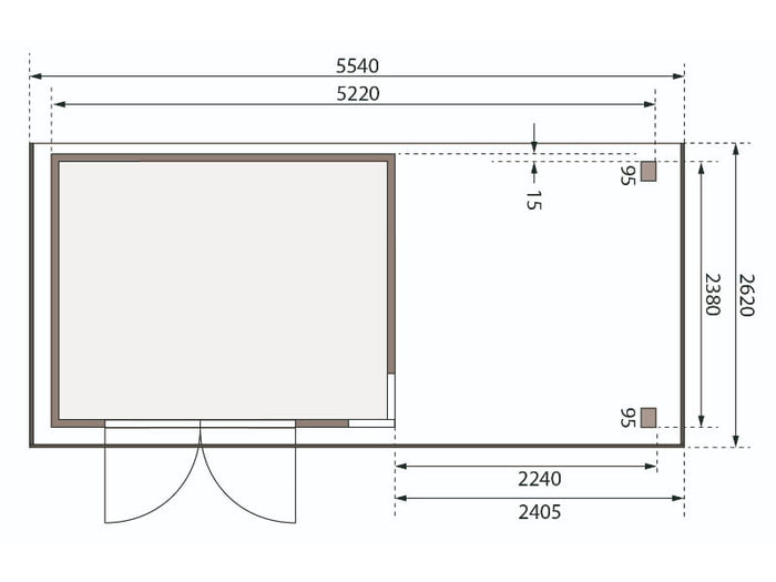 Karibu Gartenhaus Kerko 5 natur mit Anbaudach 2,40 m